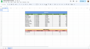 free index match function template for google sheets