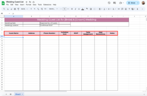 Free Wedding Guest List Template Google Sheets