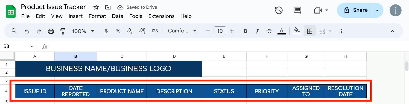 Set Up Columns for the Tracker
