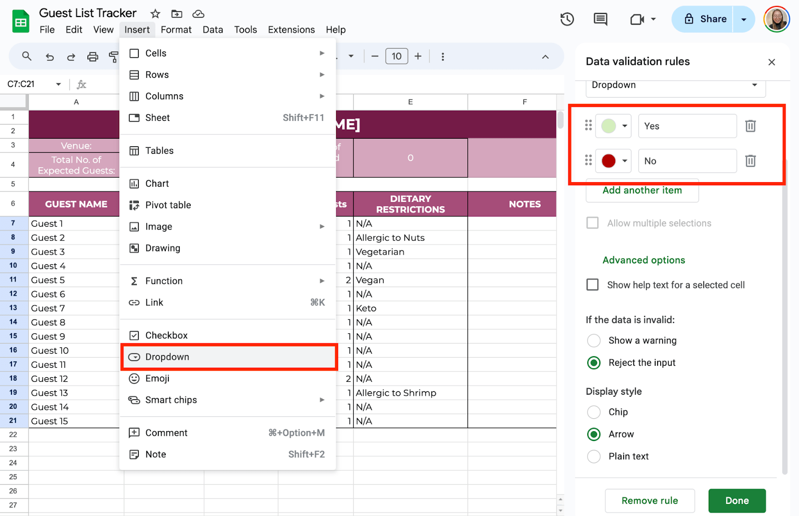 Add Drop-Downs for RSVP Status