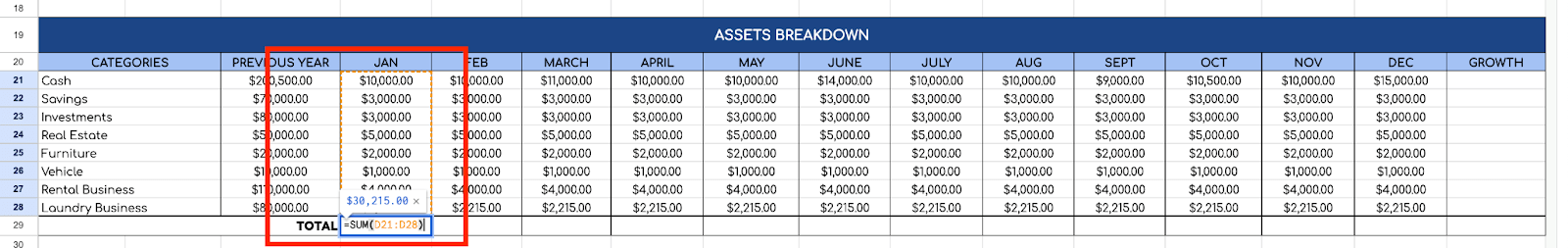 Calculate Total Assets and Liabilities