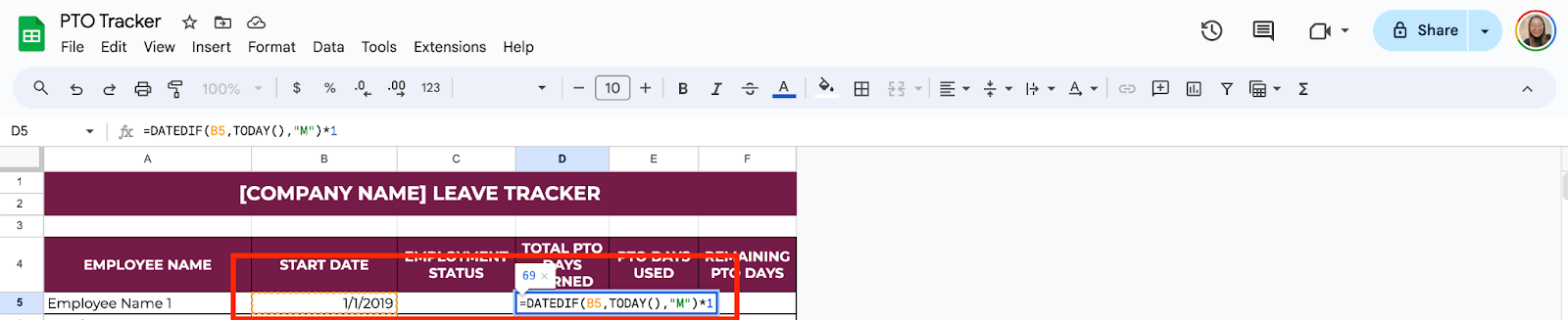 Calculate the Total PTO Days Earned