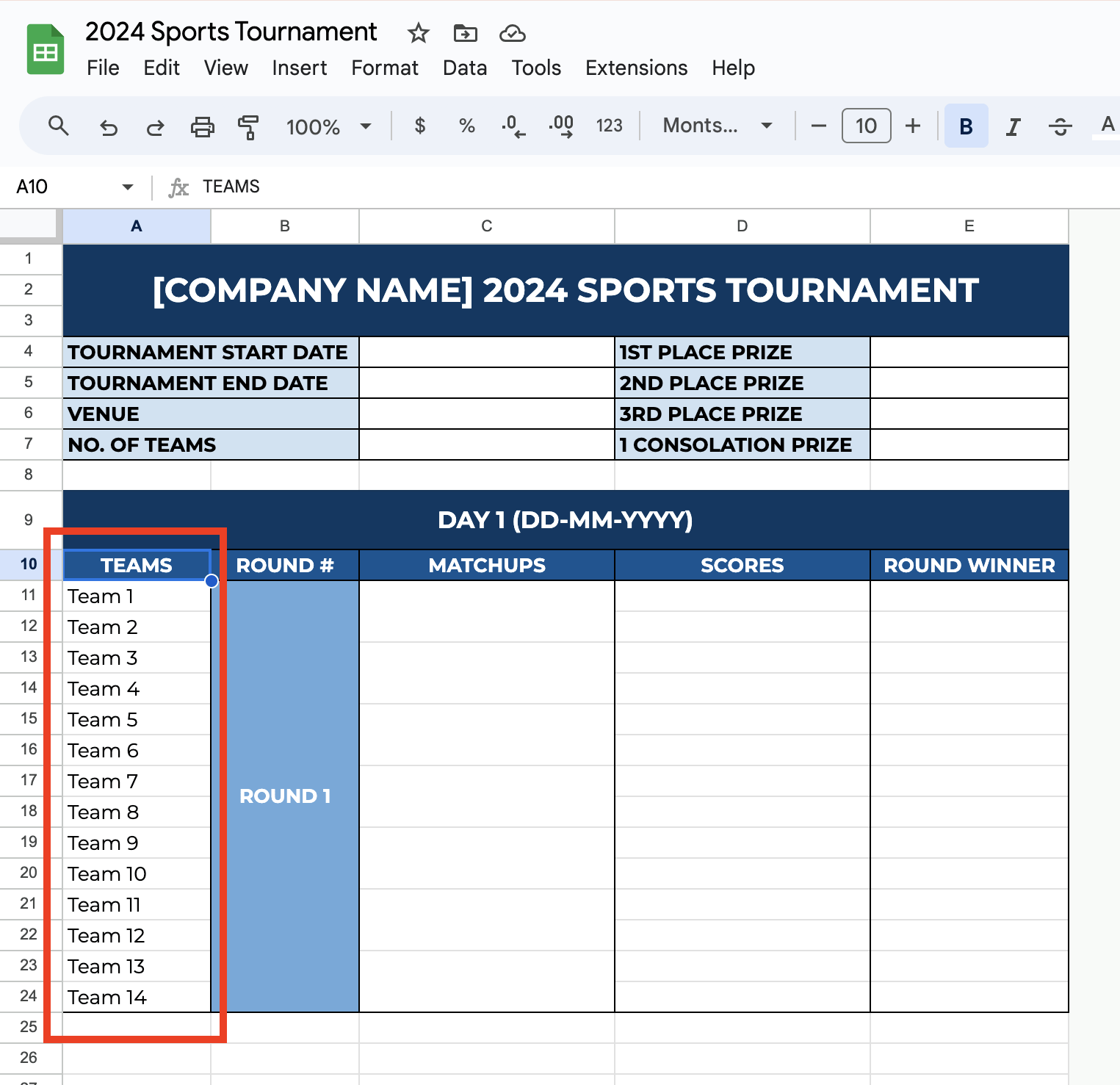 List the Teams or Players
