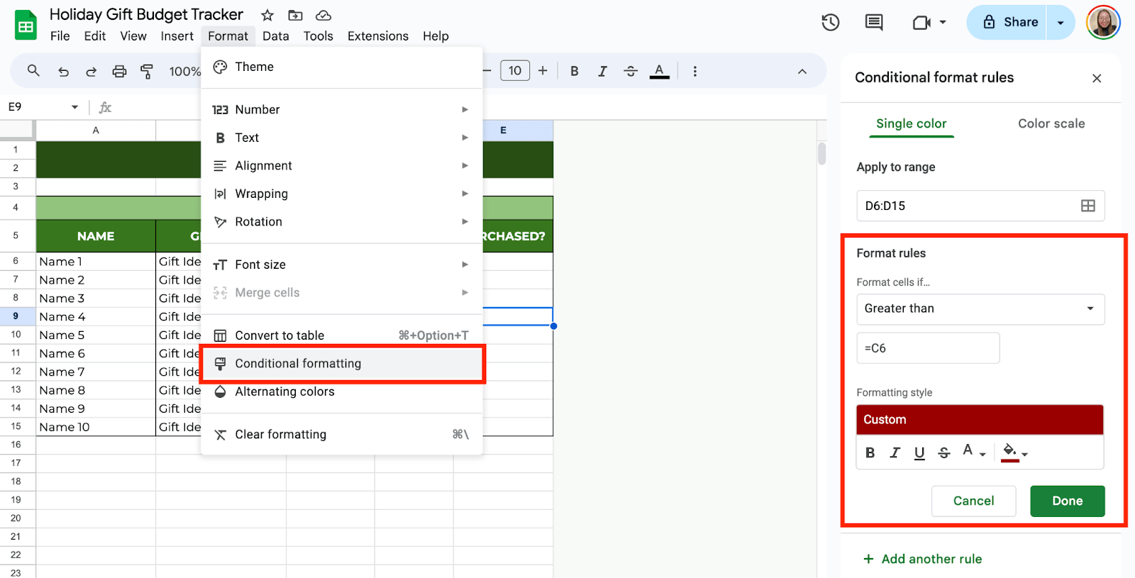 Add Conditional Formatting for Overspending