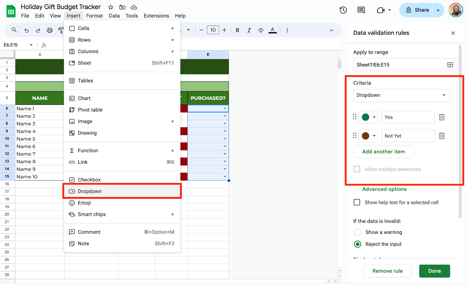 Add a Dropdown for Purchased Gifts