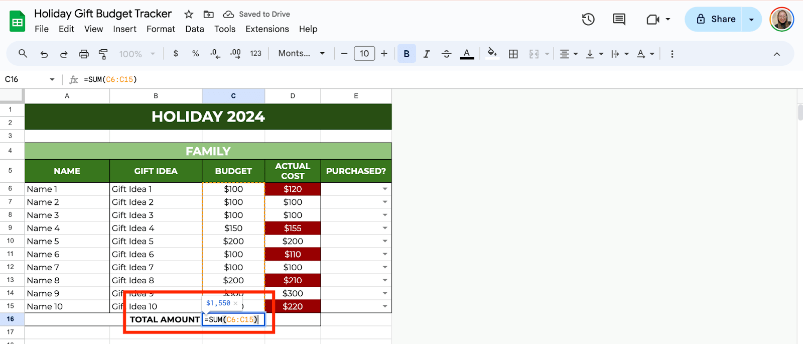 Add Total Budget and Actual Cost