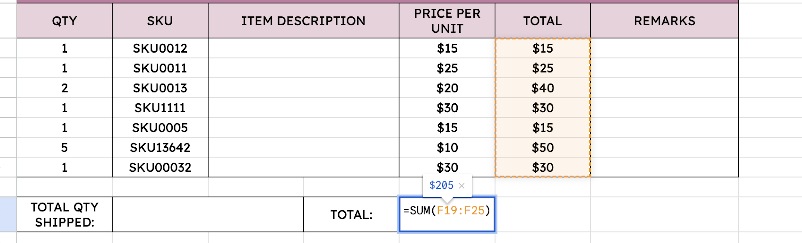 =SUM() formula