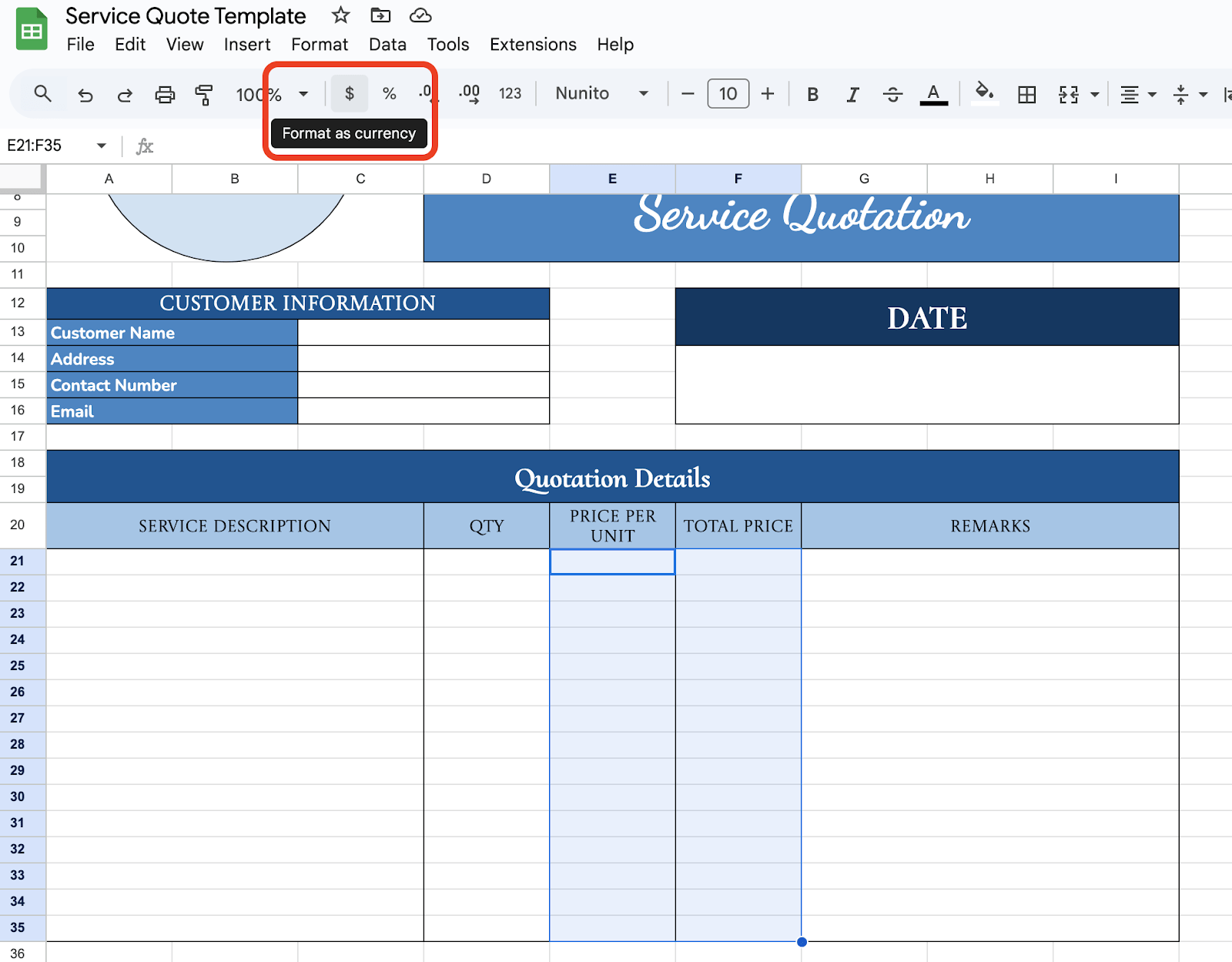 Format Cells for Easy Calculation
