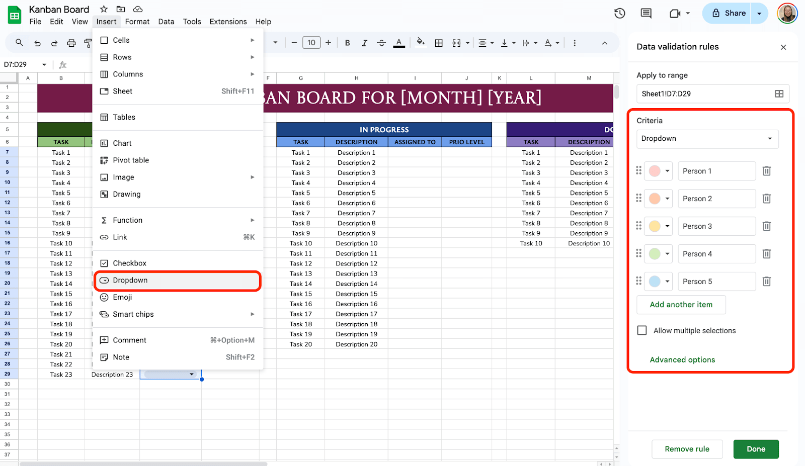 Use Drop-Down Lists for Status Updates