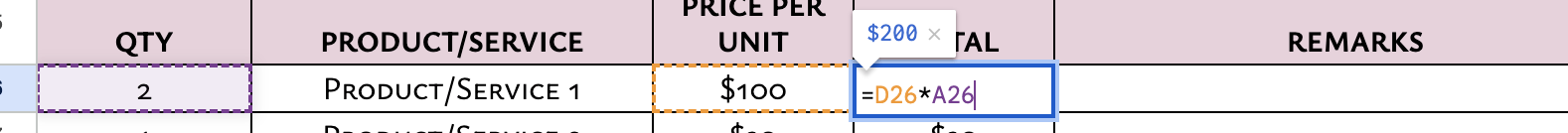 Add a Formula for the Total Price