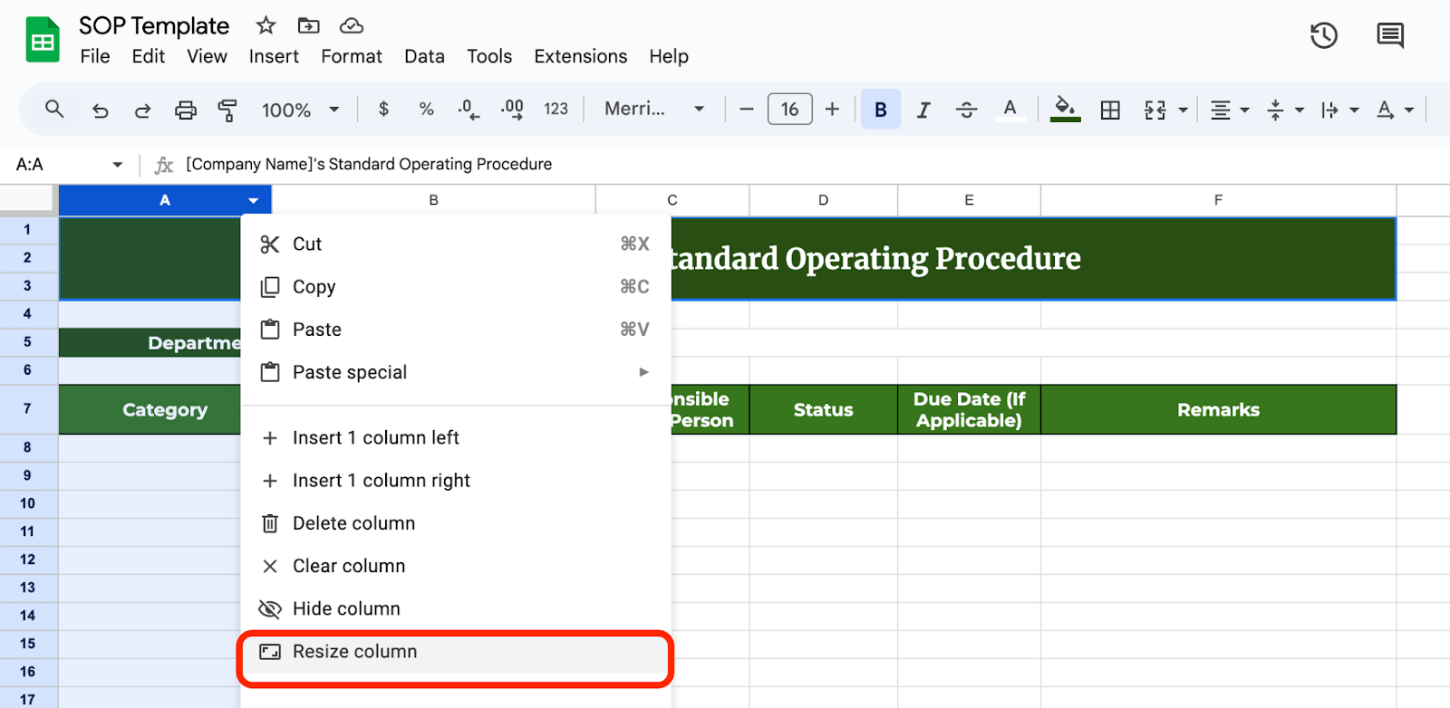 Adjust column widths