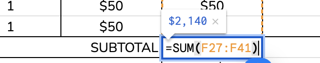 calculate the subtotal