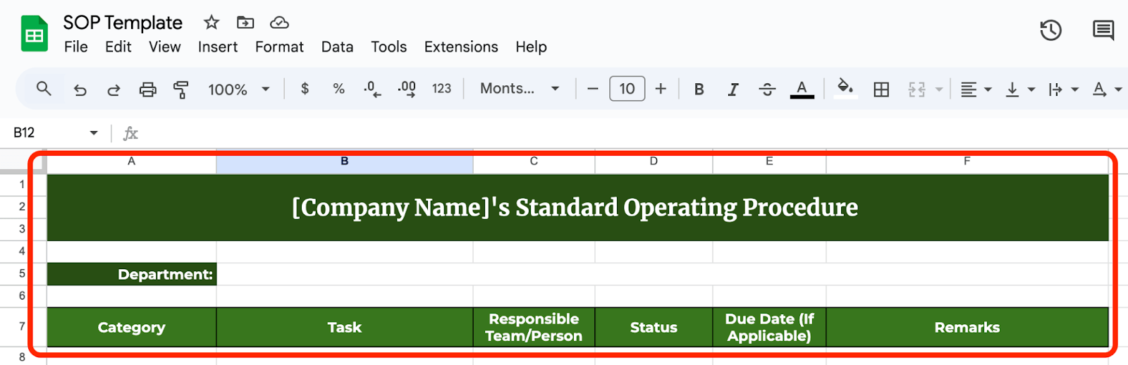 Set Up Column Headers