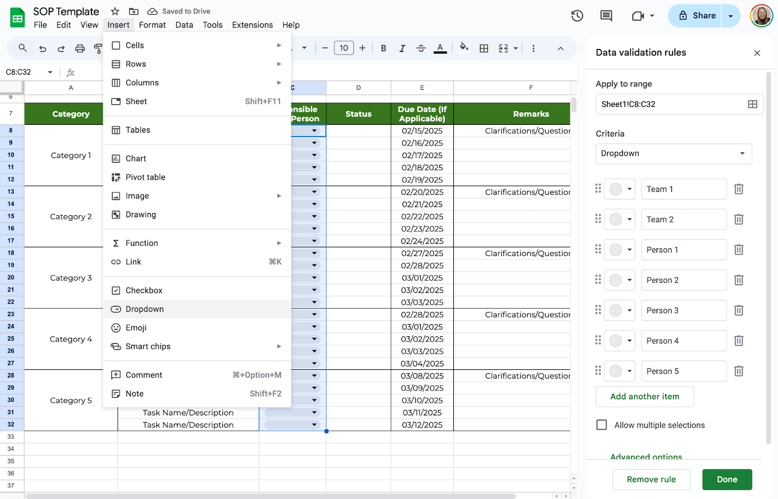 Use Drop Down Lists for Consistency