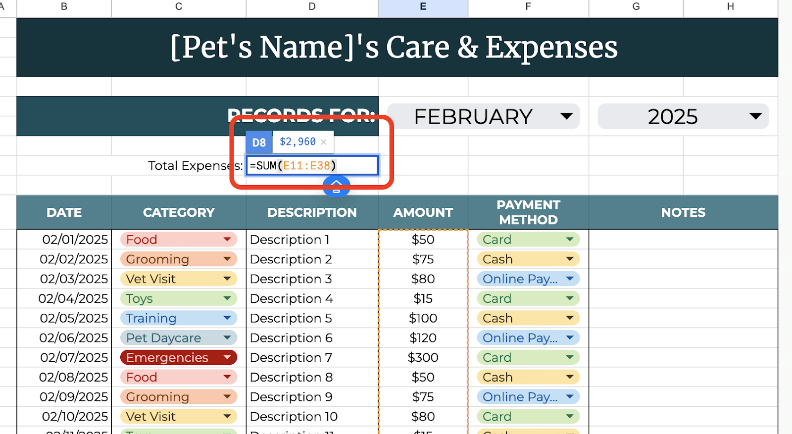 Use Simple Formulas to Track Spending