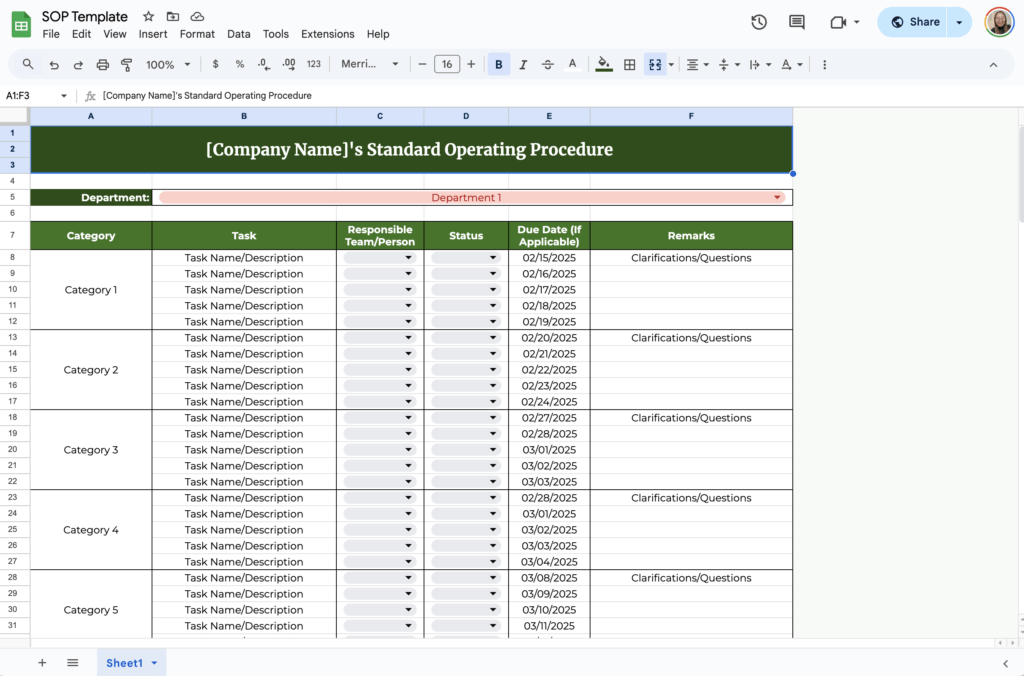 Free Sop Standard Operating Procedure Template For Google Sheets Free Sop Standard Operating Procedure Template For Google Sheets