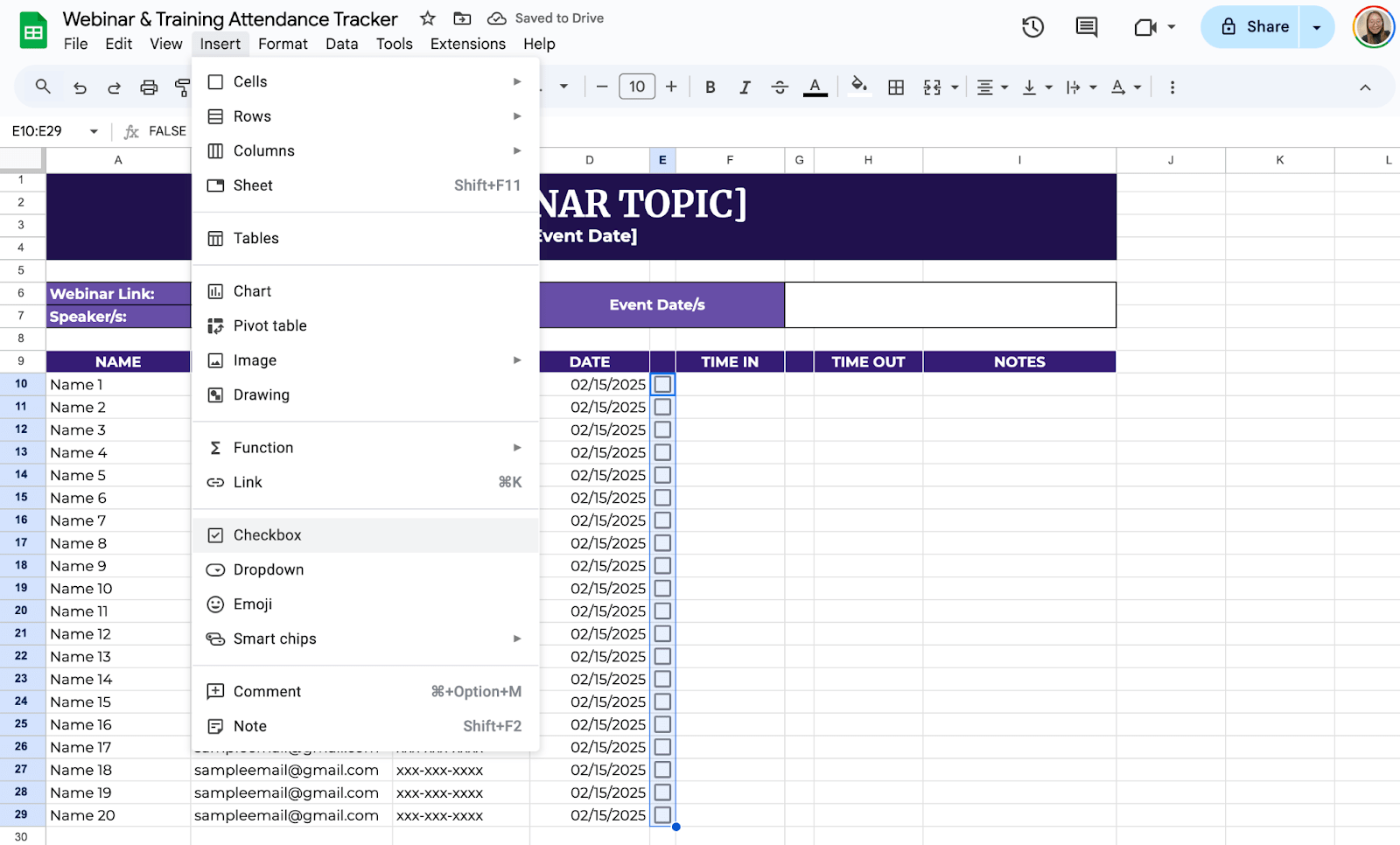 Use Checkboxes for Attendance