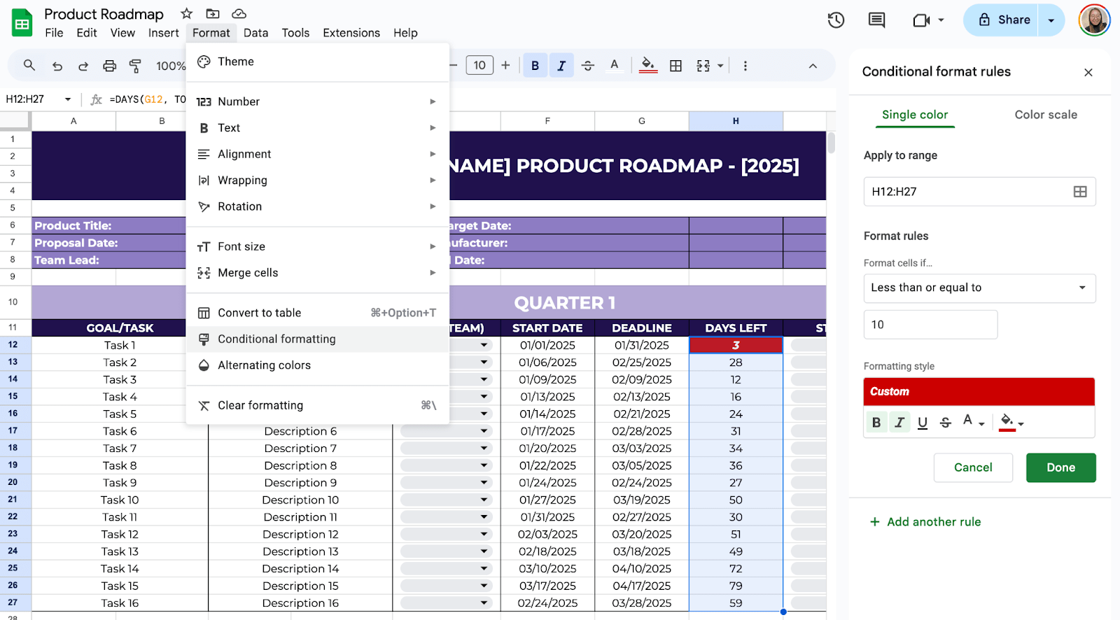 Use Conditional Formatting for Deadlines