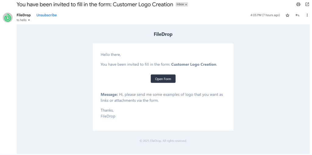 File Request Example FileDrop