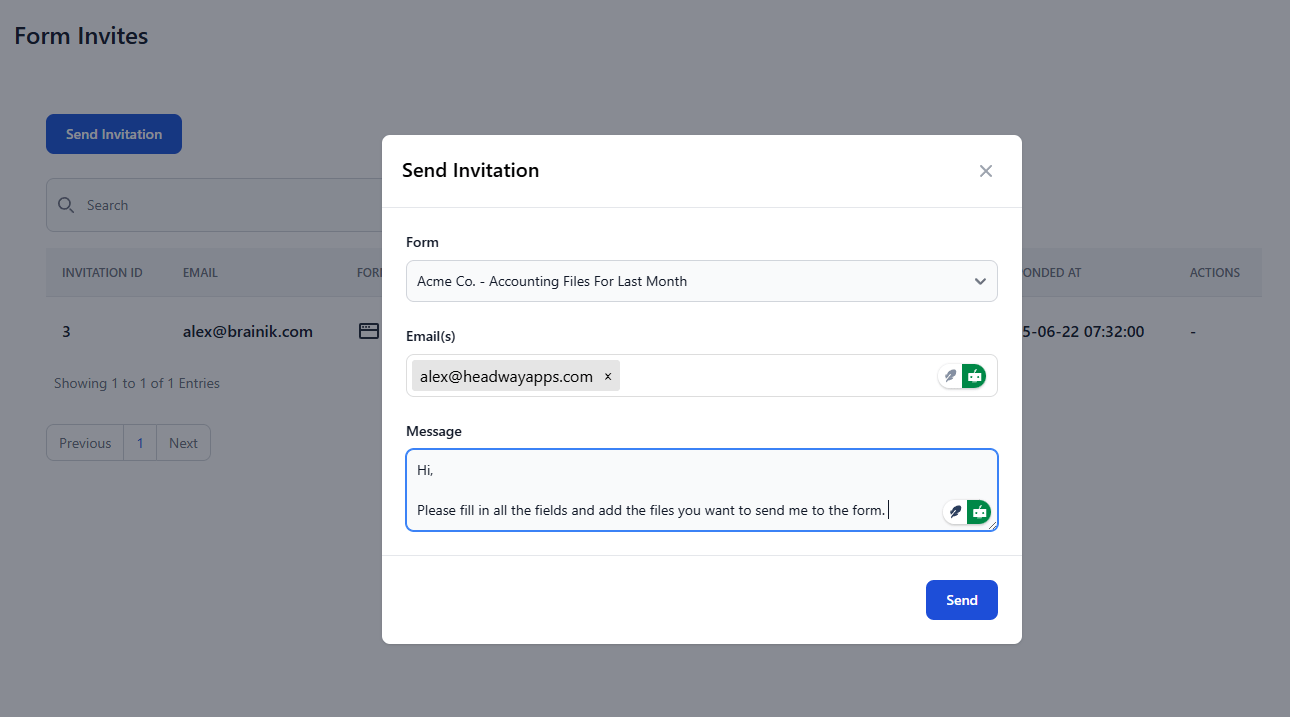 form invites send email