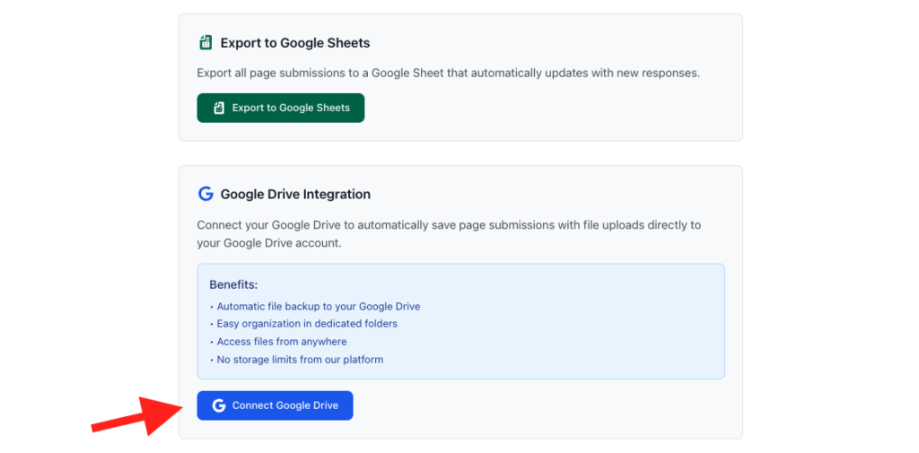Connect Google Drive button and integration benefits