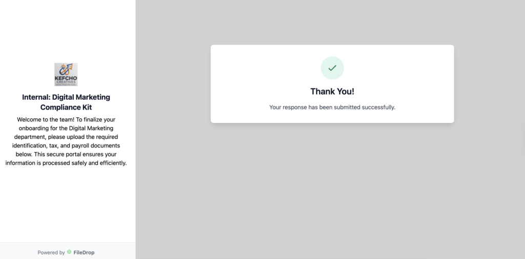 FileDrop thank you page confirmation screen