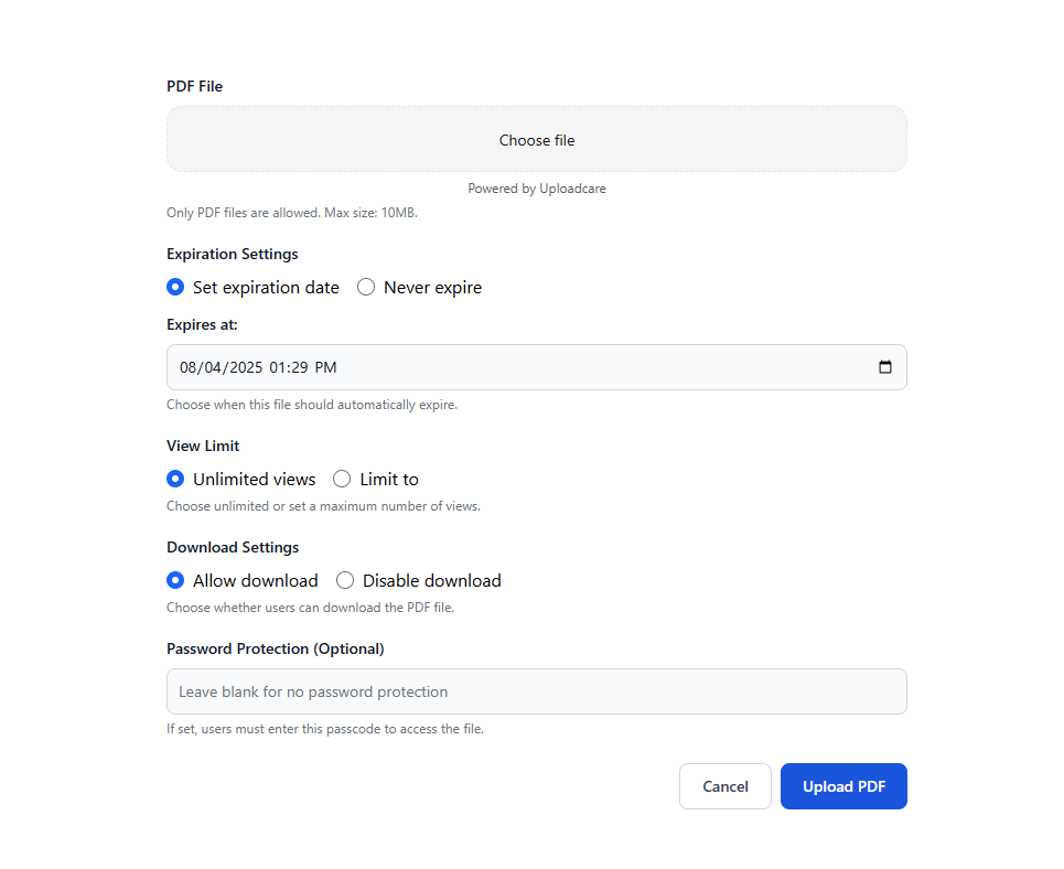 upload pdf sharing filedrop
