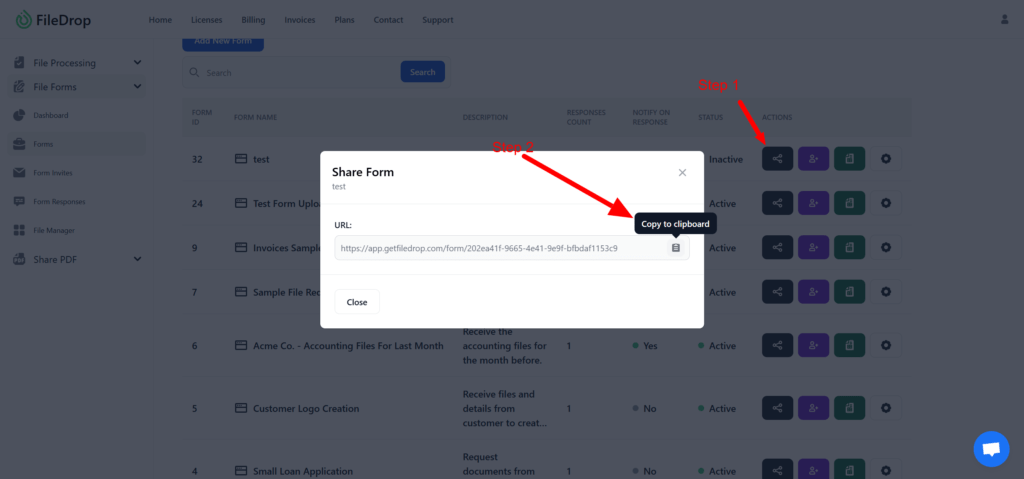 Forms FileDrop share a form