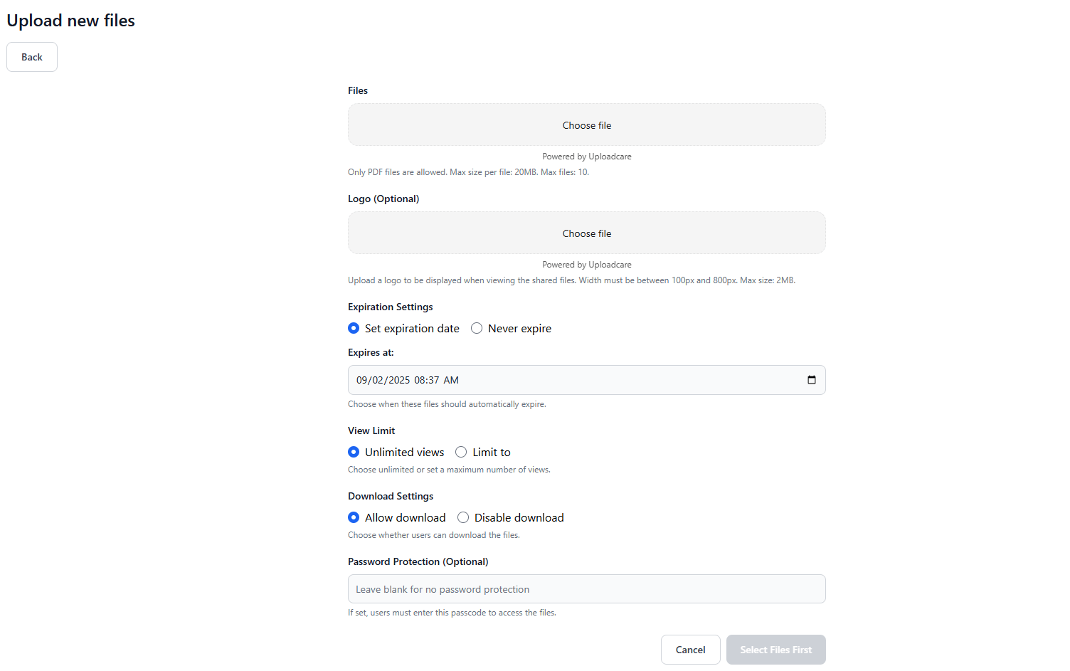 Upload PDF Files - Create Link - FileDrop