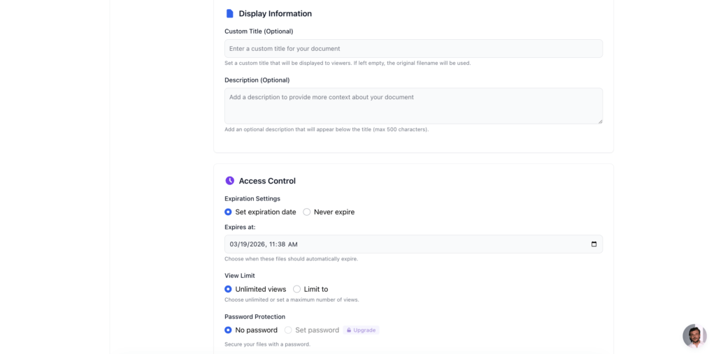 FileDrop PDF Upload Display Settings FileDrop access control and display information settings.