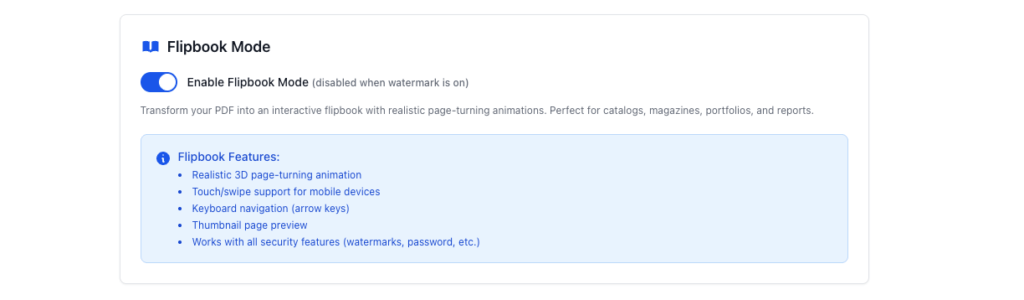 FileDrop settings to enable interactive PDF flipbook mode