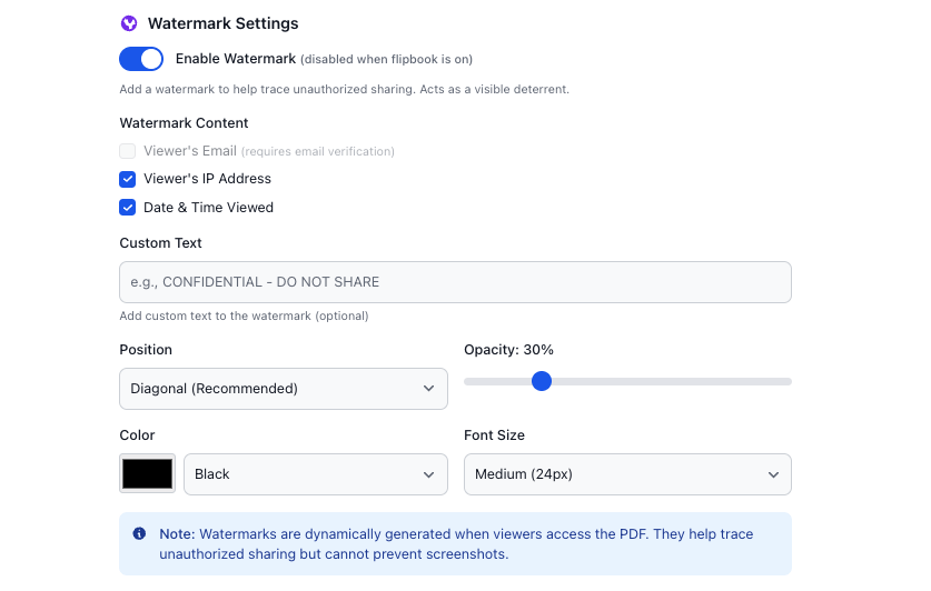 filedrop pdf watermark settings custom dynamic FileDrop interface for custom PDF watermark settings.