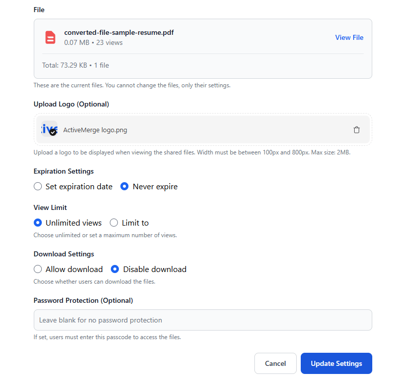 pdf sharing options FileDrop