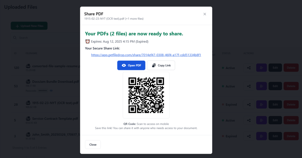 share pdf qr code filedrop