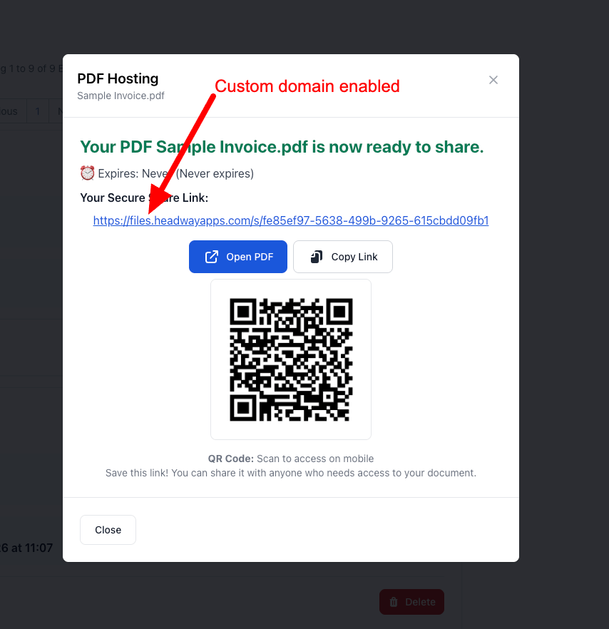 Custom domain enabled