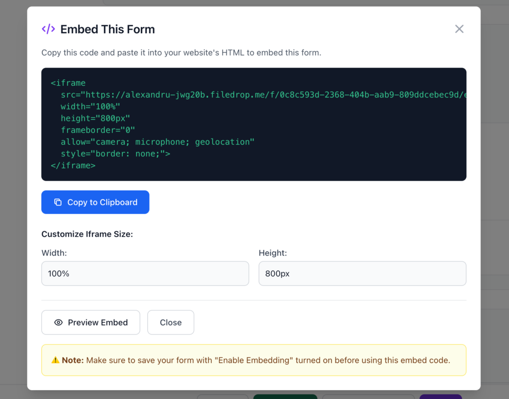 embed code page filedrop embed code page filedrop
