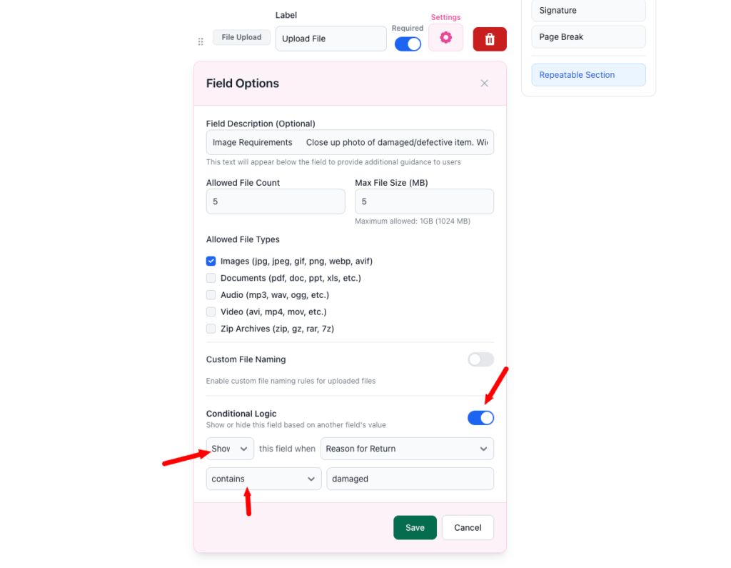FileDrop Conditional Fields