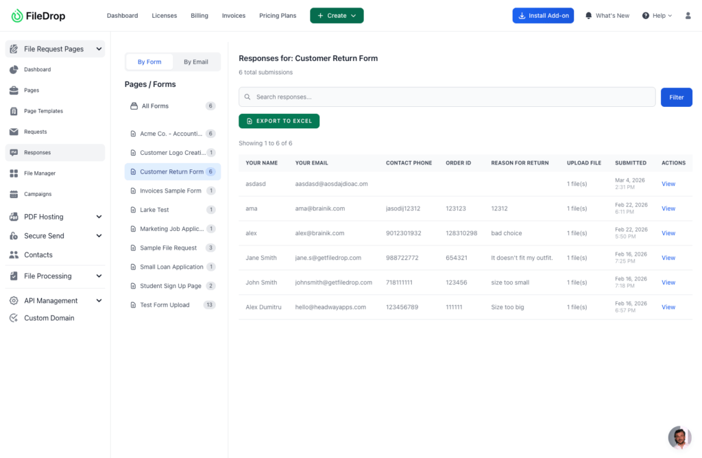 Responses-FileDrop-Dashboard