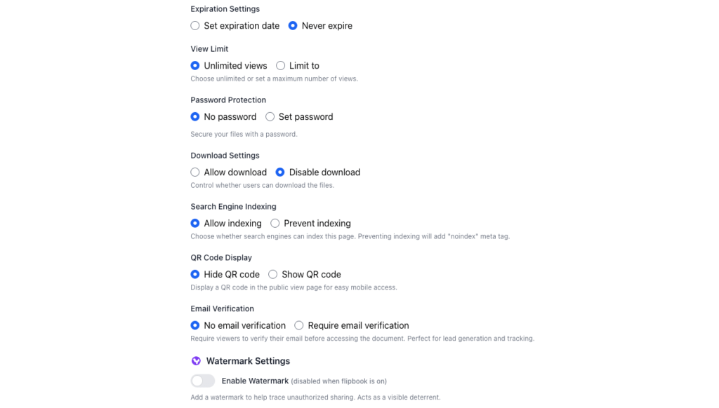 filedrop pdf hosting security settings