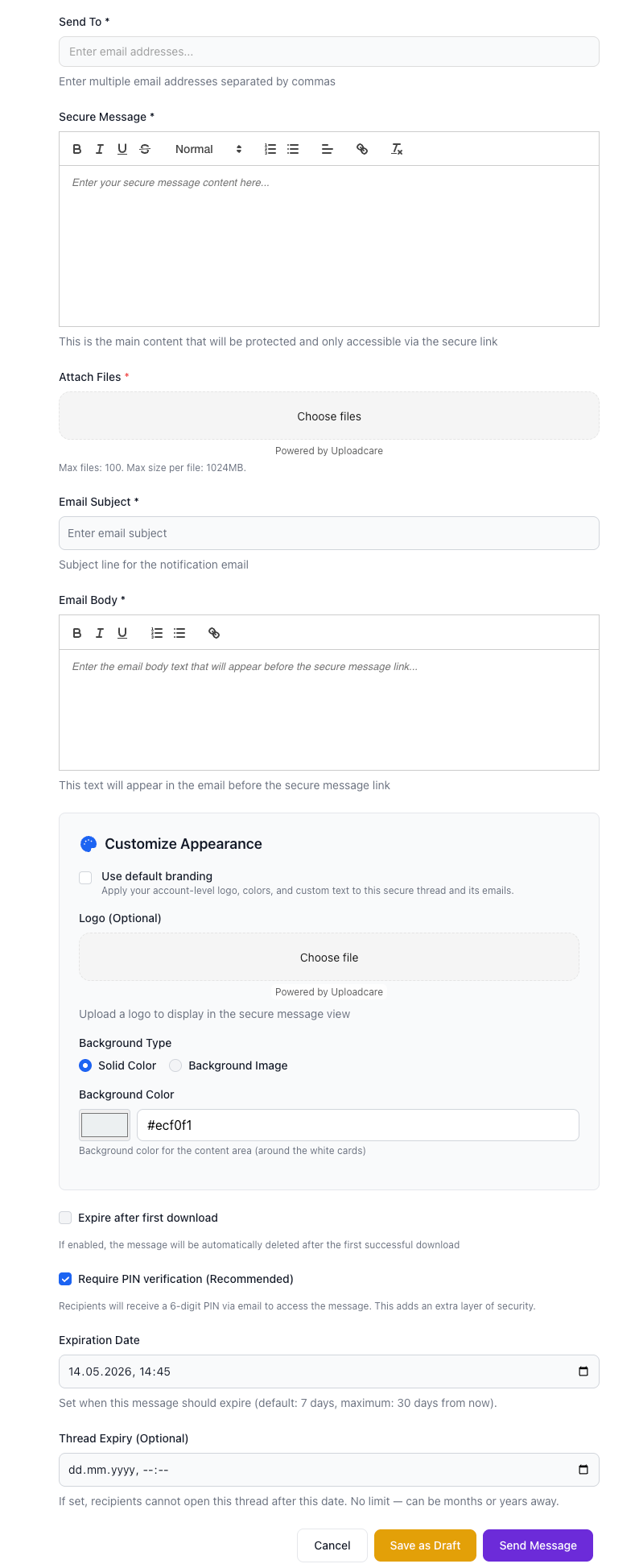 Compose Message threads settings