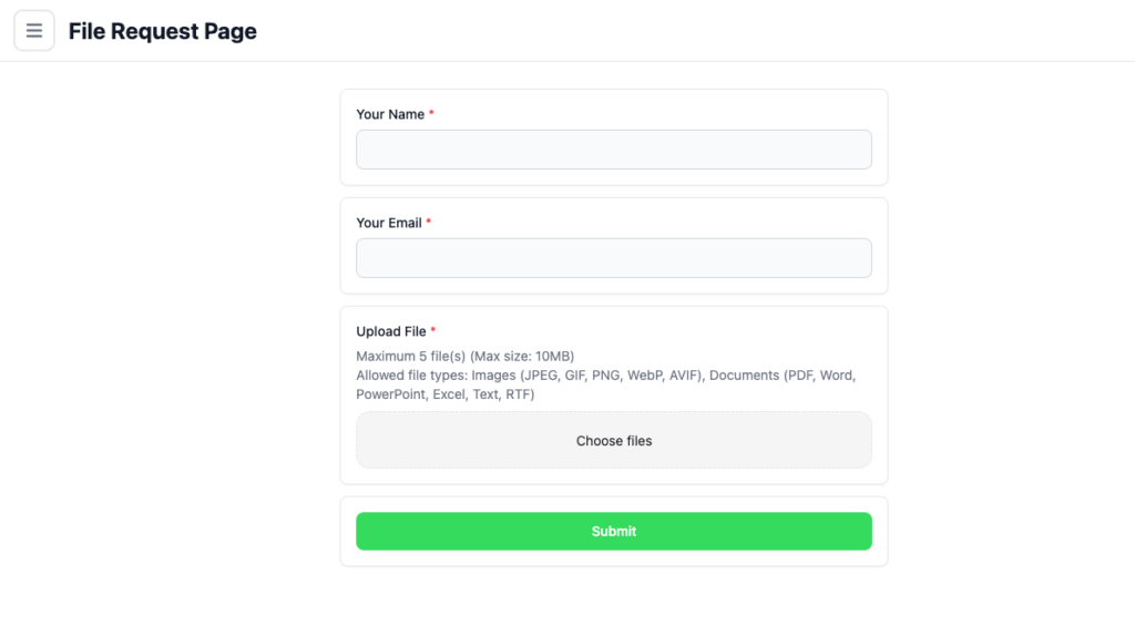 File Request Page Simple Demo Form