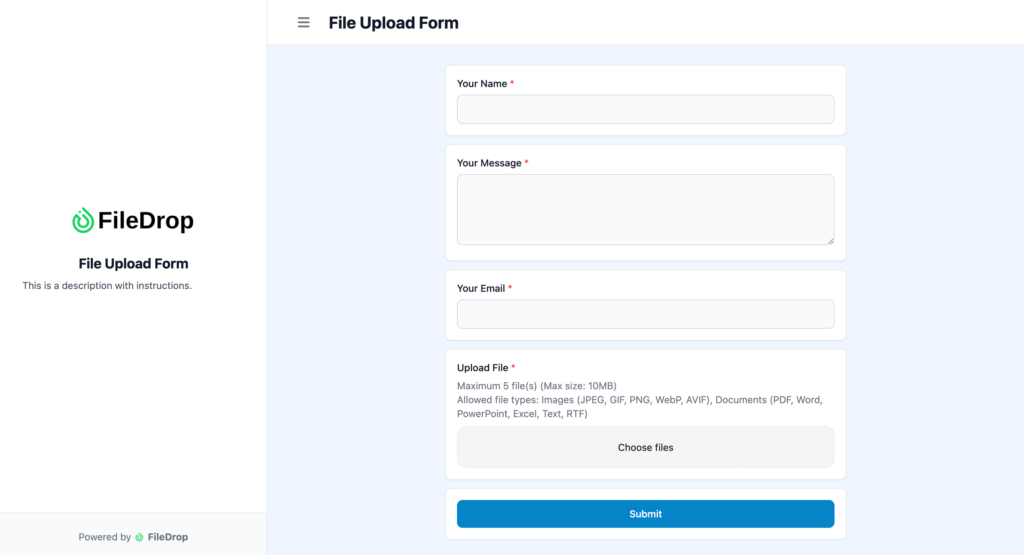 File Upload Form Standard View File Upload Form Standard View