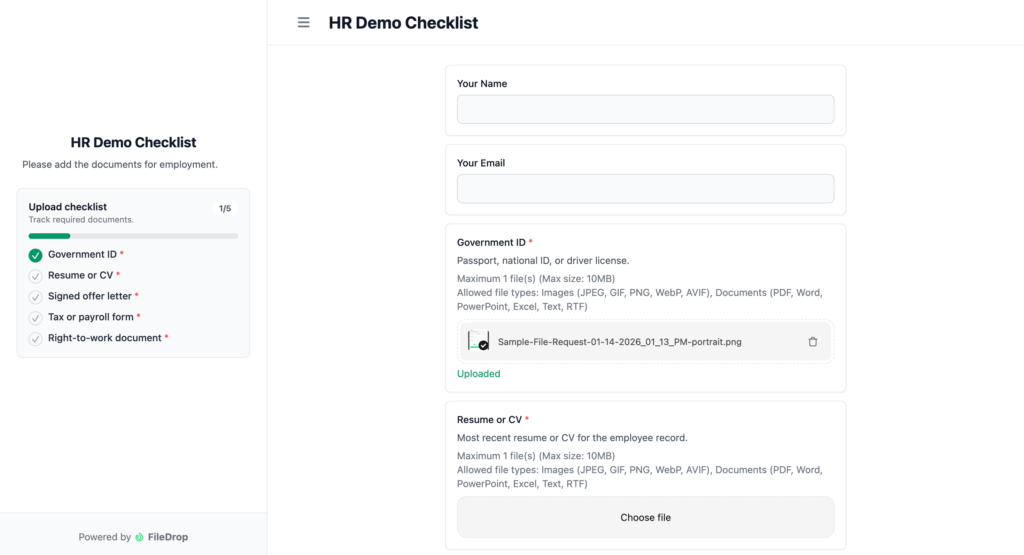 HR Demo Checklist Upload Files
