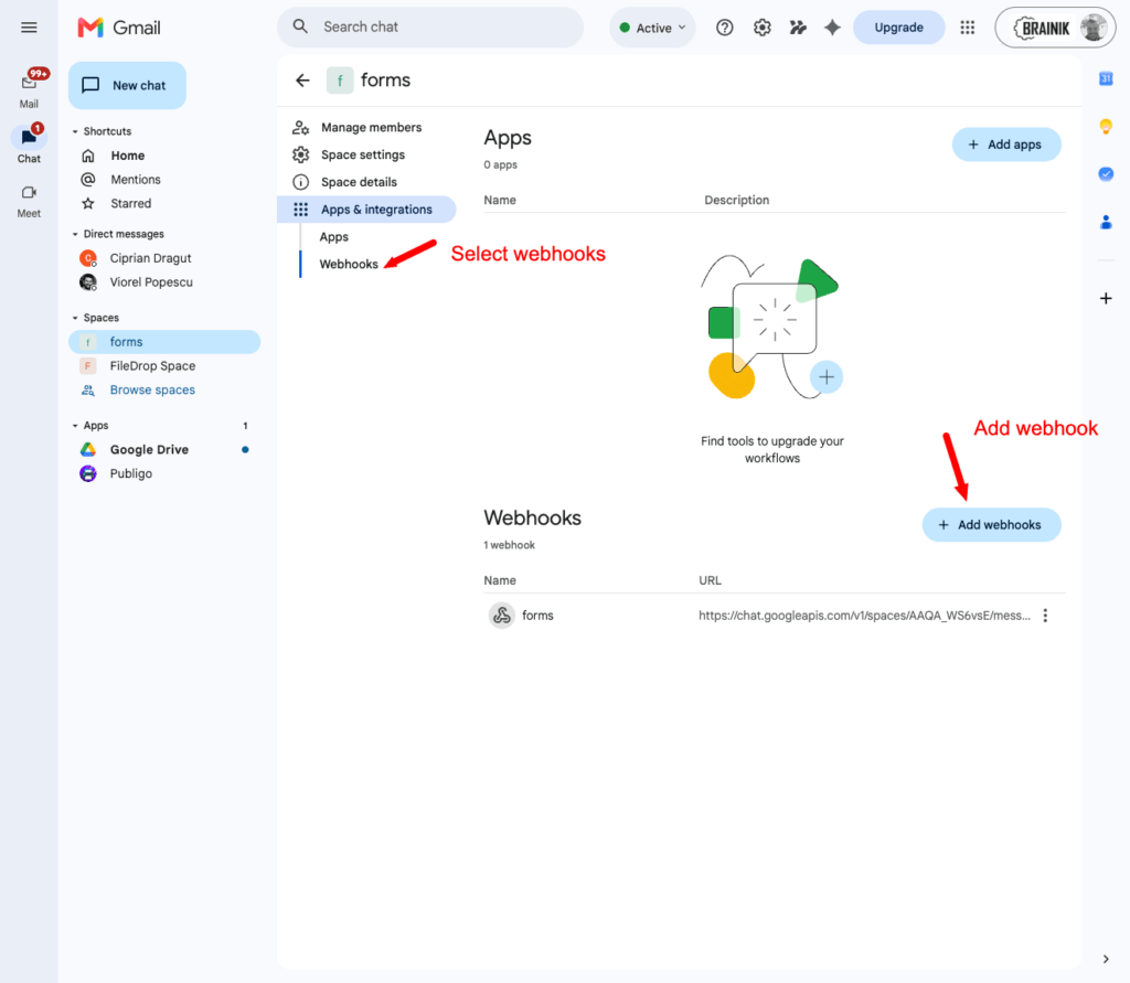 google chat notification settings