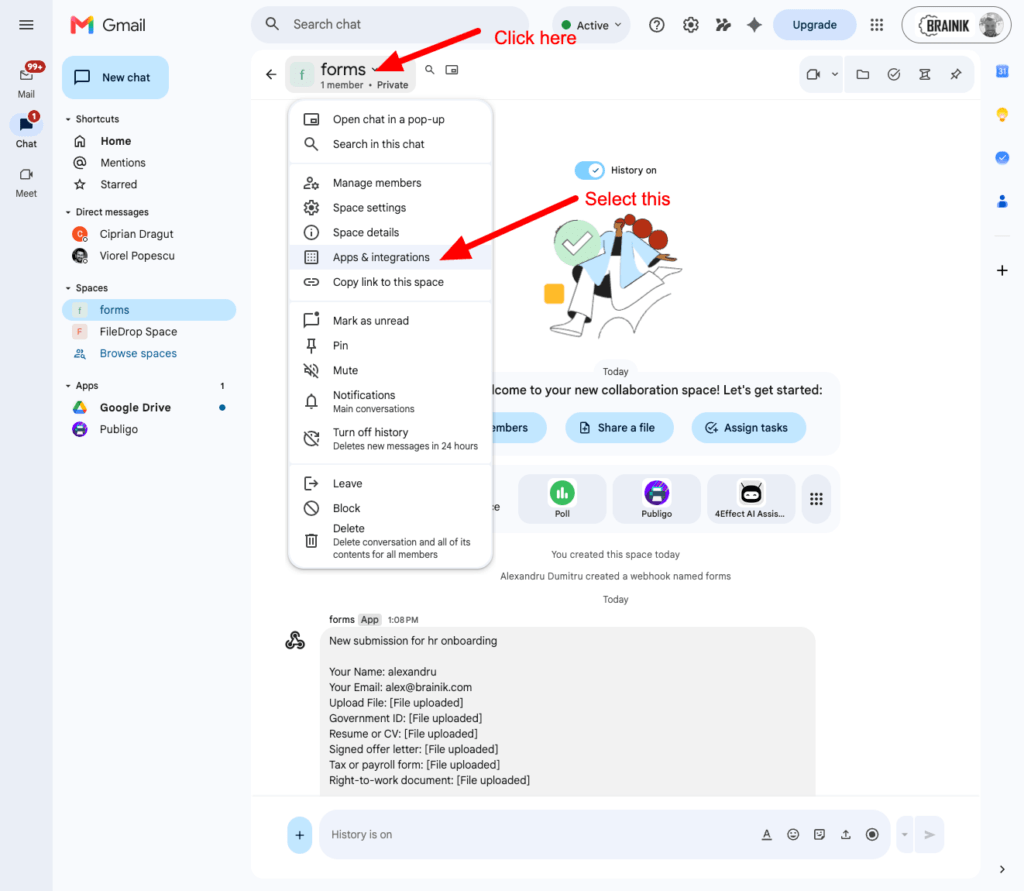 google chat notifications