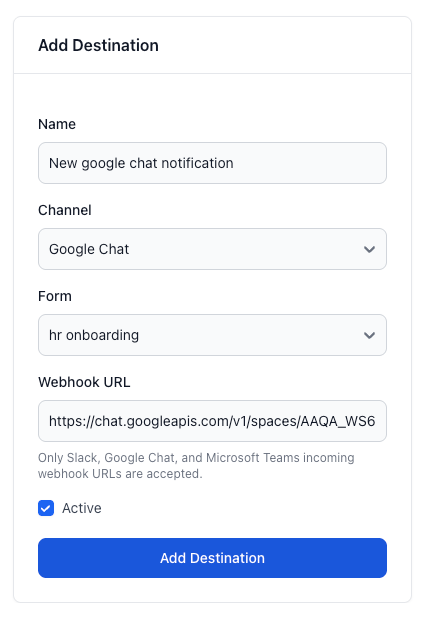 new google chat webhook notification