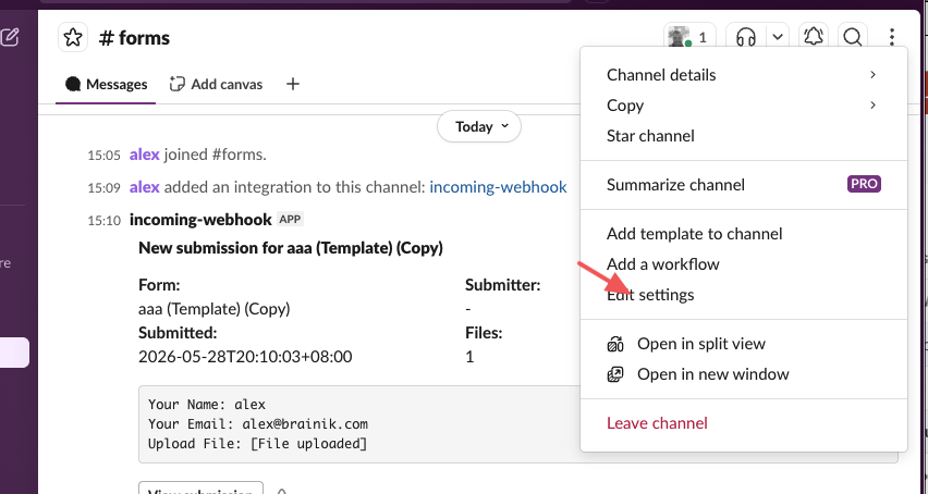 slack settings start