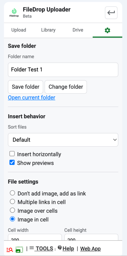 Settings Sheets Add n