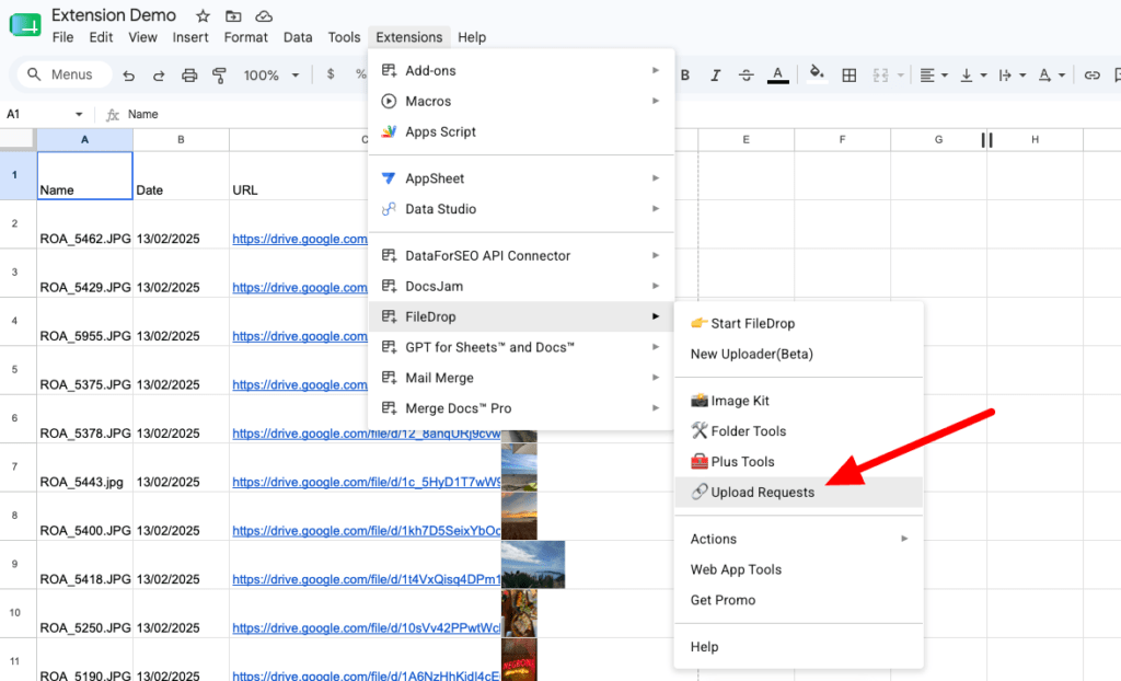 Upload Requests Sidebar Menu